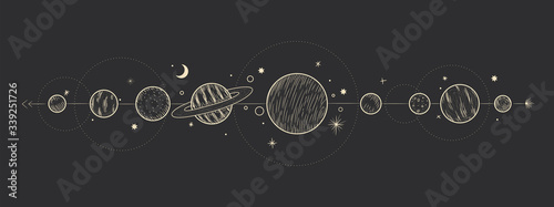 the sun and moon, the beauty of the eastern night. traditional folk spiritual elements. space objects. Vector graphics