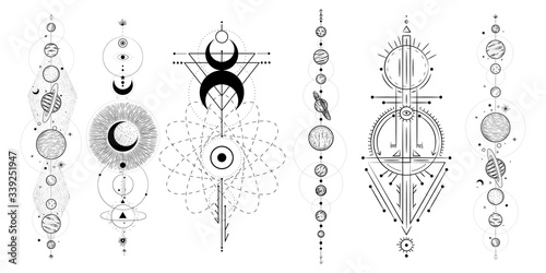 the sun and moon, the beauty of the eastern night. traditional folk spiritual elements. space objects. Vector graphics