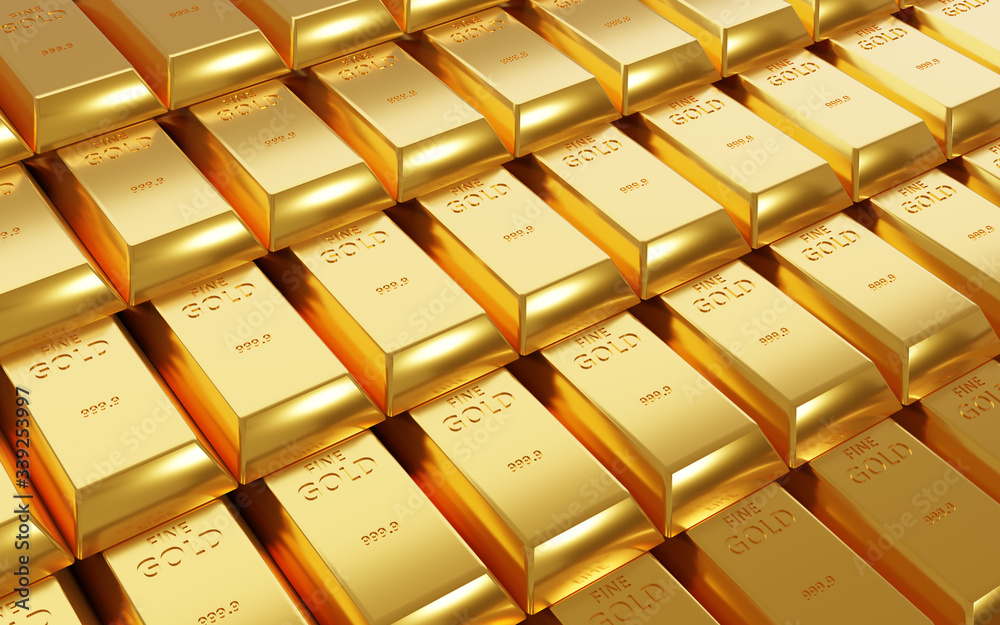 3D Render of fine gold bar, Realistic glossy golden plate background with light and shadow. 3D Render of fine gold bar, Realistic glossy golden plate background with light and shadow.
