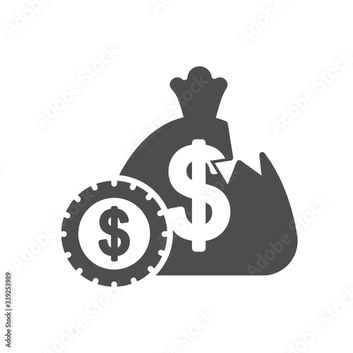 economic recession concept, broken money bag and coin, silhouette style