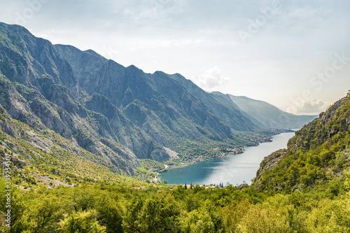 Sunny morning view of Boka Kotor Bay near Risan, Montenegro, Europe.