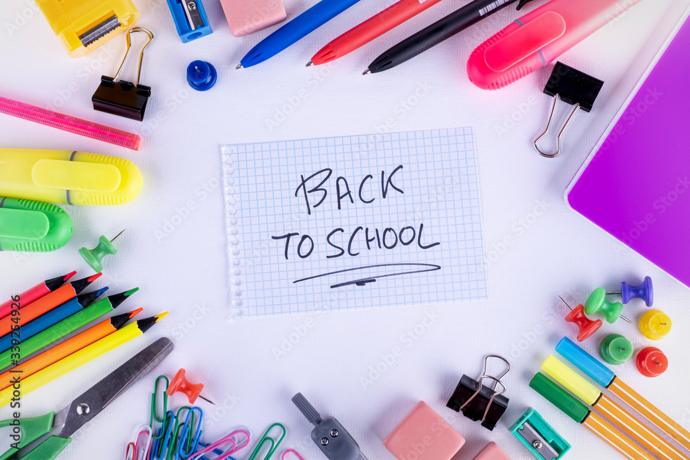 School supplies on white background. Back to school concept School supplies on white background. Back to school concept