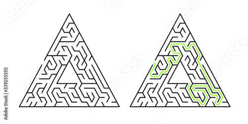 Triangular maze with solution, 20 cells wide