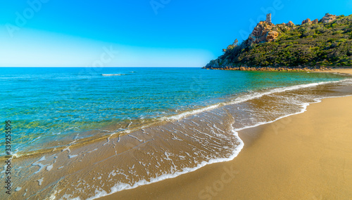 Fototapeta Naklejka Na Ścianę i Meble -  Golden shore and blue sea in Colostrai beach
