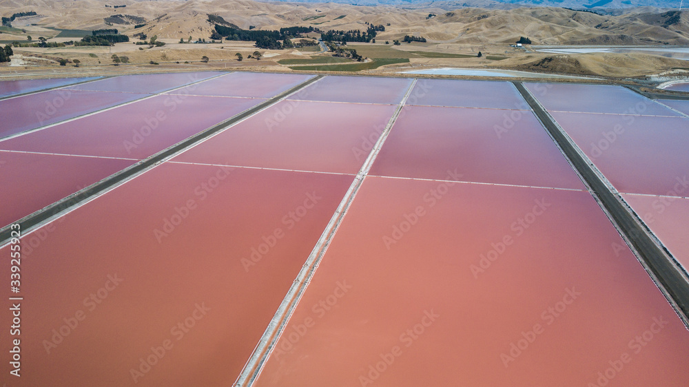 Grassmere - Pink lake in New Zealand.  The lake is used for the production of salt. 