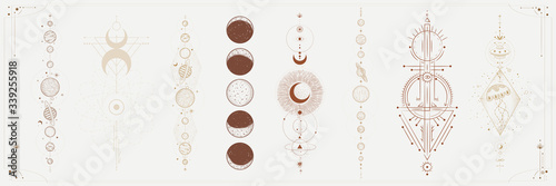 Minimalism in pastel colors. abstraction style. phases of the moon and the sun. mystical elements for your design. fashion and trend. Vector graphics