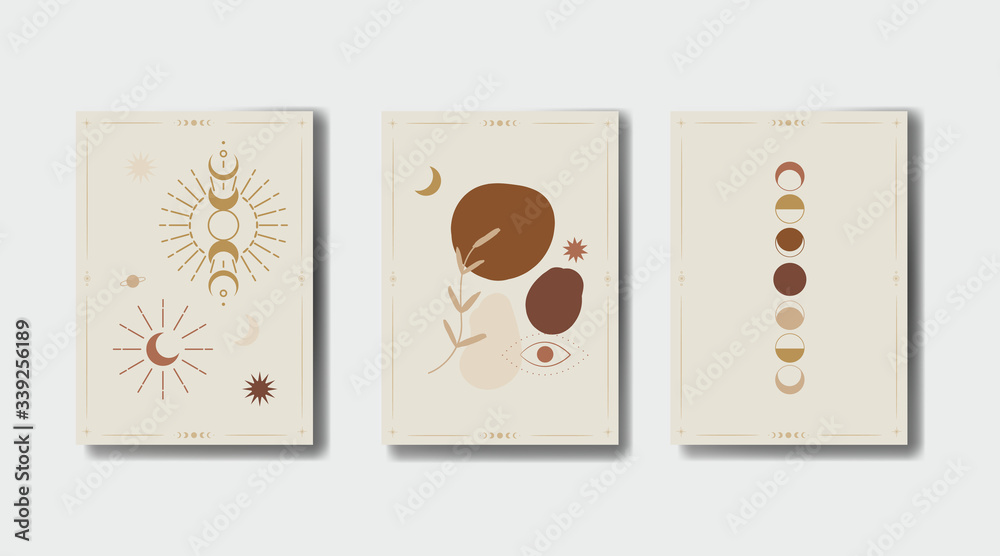 Minimalism in pastel colors. abstraction style. phases of the moon and the sun. mystical elements for your design. fashion and trend. Vector graphics