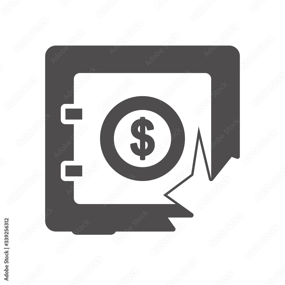 financial broke concept, broken strongbox with money symbol, silhouette style financial broke concept, broken strongbox with money symbol, silhouette style