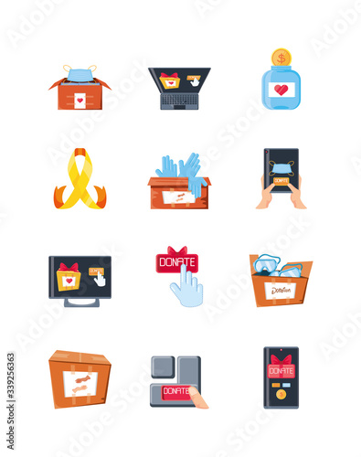 set of icons donation on white background