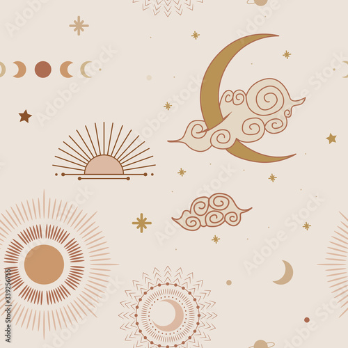Minimalism in pastel colors. abstraction style. phases of the moon and the sun. mystical elements for your design. fashion and trend. Vector graphics