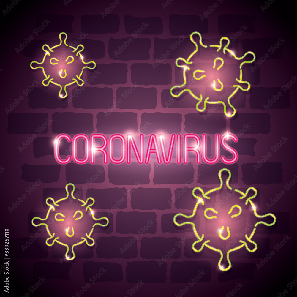Plakat particles of coronavirus of neon light vector illustration design