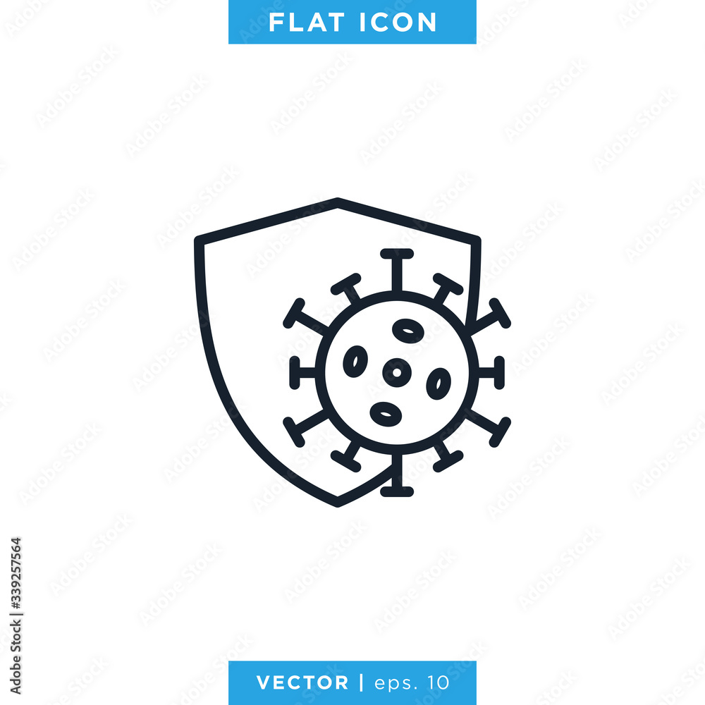 Corona Virus or Covid-19 With Shield Icon Vector Logo Design Template Corona Virus or Covid-19 With Shield Icon Vector Logo Design Template