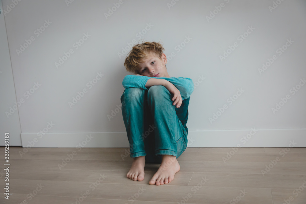 boy feeling anxiety and stress, kid staying home boy feeling anxiety and stress, kid staying home