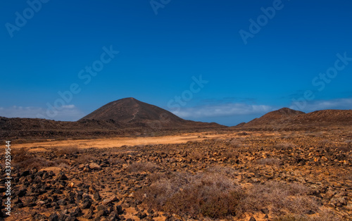 panorama of the mountain Vista la Caldera of Lobos in the canaries. Canary islands, Spain, october 2019.