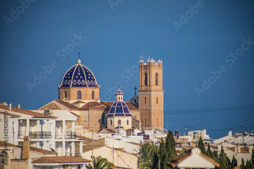 church with blue domes