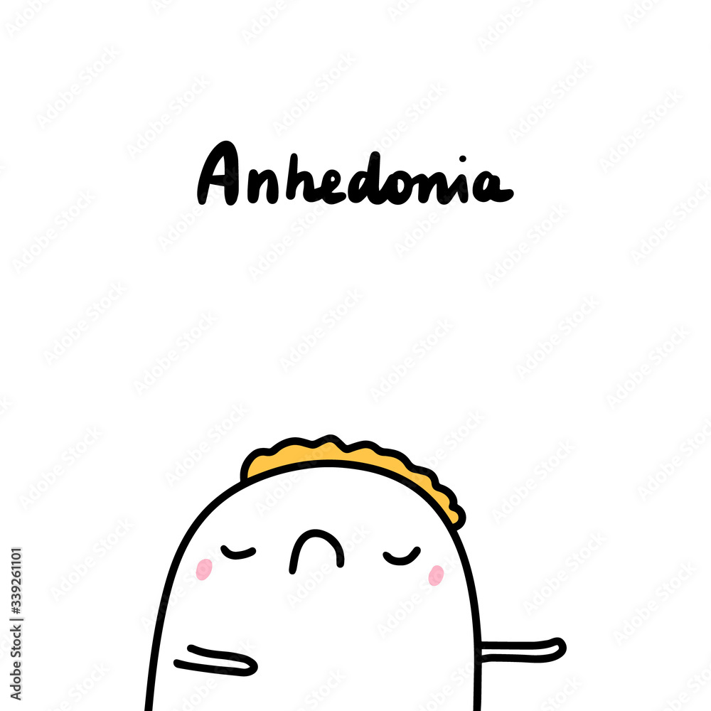 Anhedonia symptom of schizophrenia man expressive in cartoon comic style hand drawn
