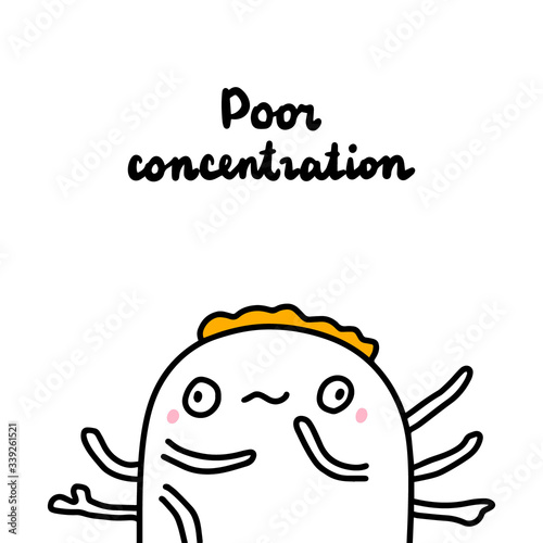 Poor concentration symptom of schizophrenia man expressive in cartoon comic style hand drawn