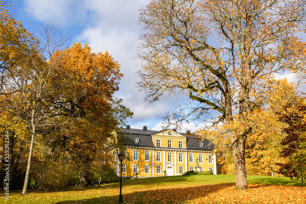 Beautiful view of Mustion Linna manor and park in autumn, Finland Beautiful view of Mustion Linna manor and park in autumn, Finland