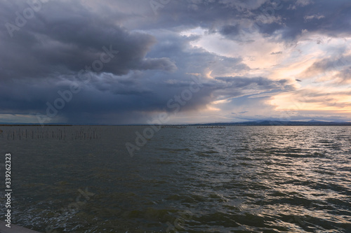 Landscape of a lake with storm clouds