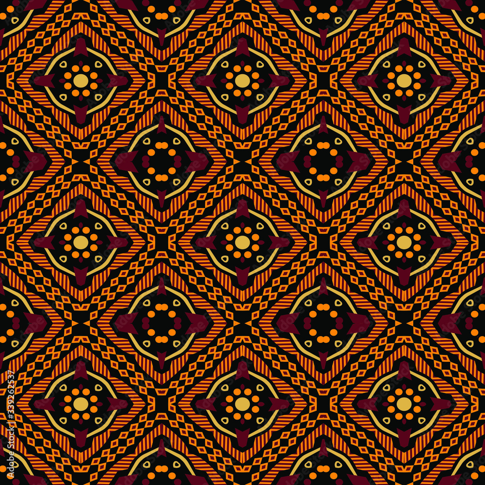 Bright ethnic seamless pattern with geometric ornament. Abstract geometric art print. ethnic hipster backdrop. Vector folk tribal colorful pattern.