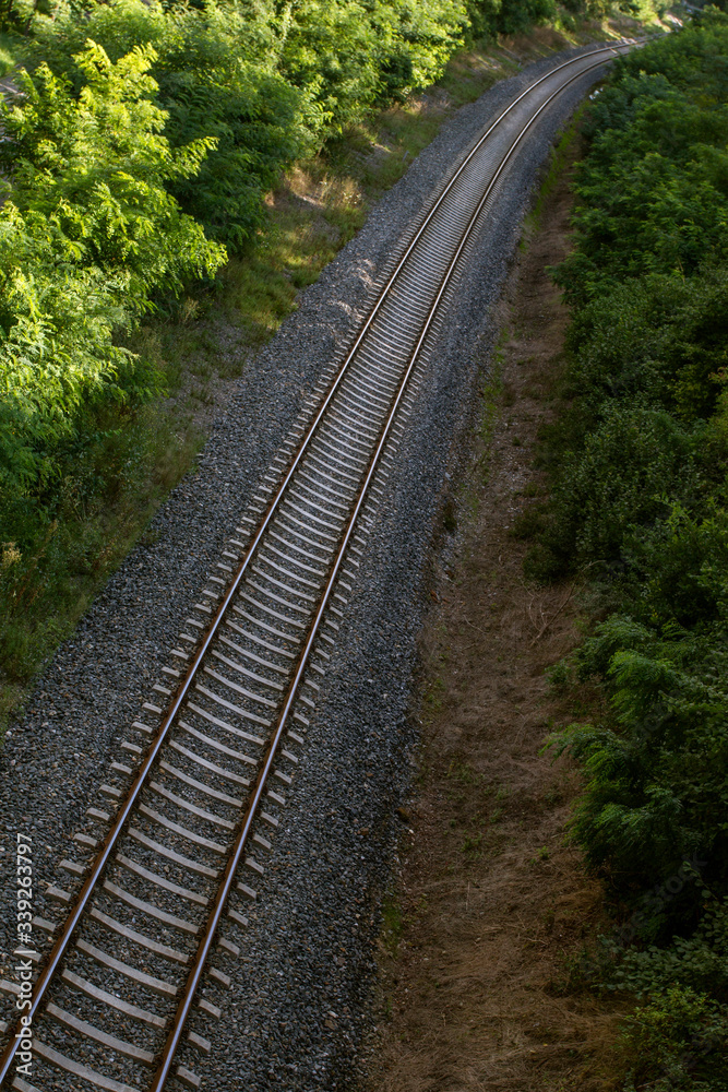 Fototapeta premium Railway tracks. Diagonal. Top view. Transportation Concept .Travel.
