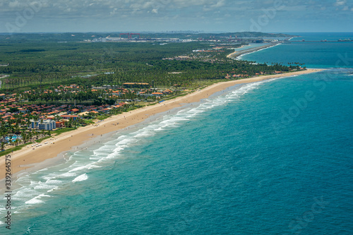 Pontal do Cupe beach, Ipojuca, near Recife, Pernambuco, Brazil on March 1, 2014. In the background, the port of Suape. Aerial view