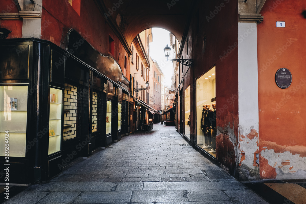 Streets of Bologna in Northern Italy in the early morning