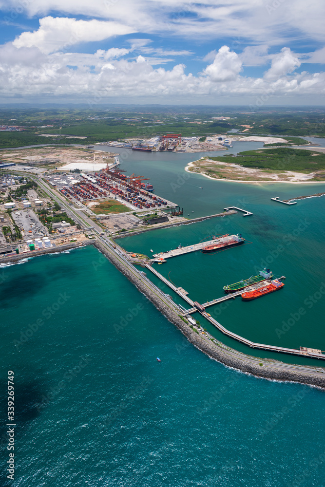 Porto de Suape, Ipojuca, Pernambuco on March 1, 2014. Near the capital Recife, one of the most important ports for the development and progress of the northeast region of Brazil. Aerial view