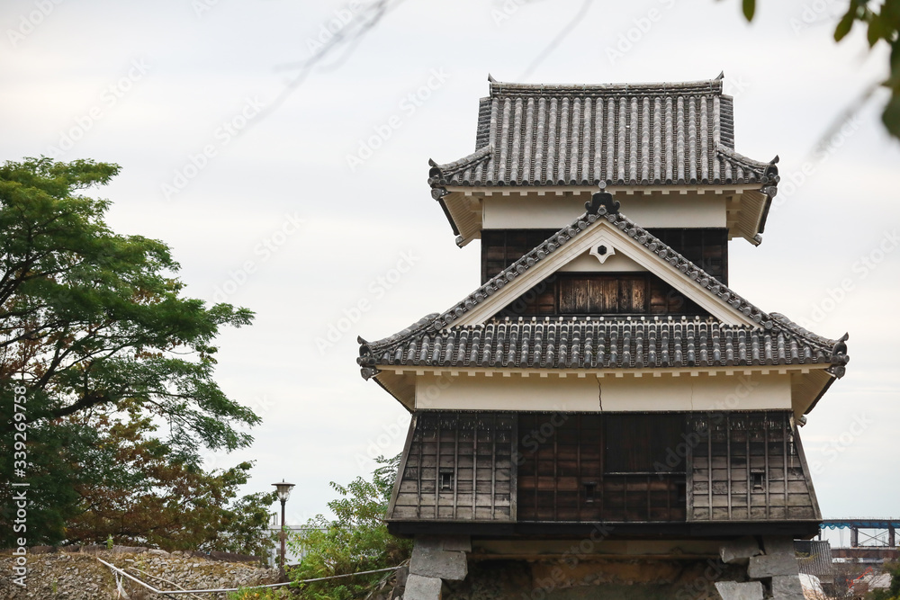 Fototapeta premium A beautiful and old small castle near With the Kumamoto Castle