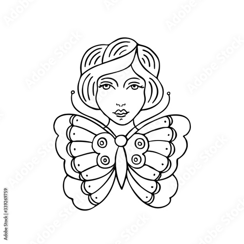 girl butterfly illustration traditional tattoo flash