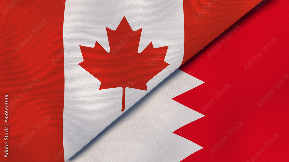 The flags of Canada and Bahrain. News, reportage, business background. 3d illustration