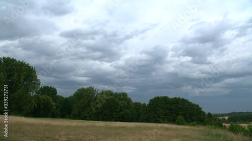 Szybko płynące chmury nad zaroślami