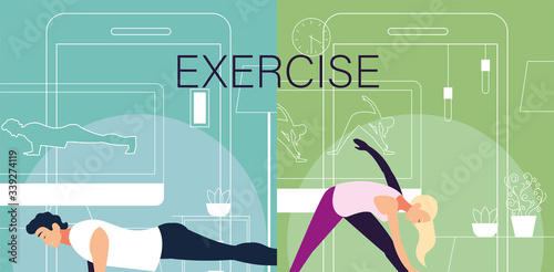poster with couple people out doing exercises at home