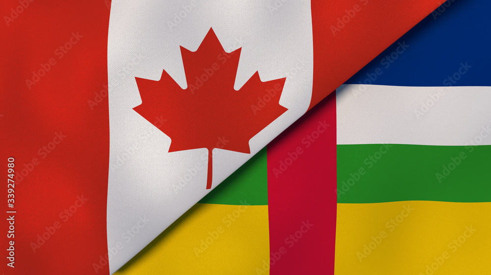 The flags of Canada and Central African Republic. News, reportage, business background. 3d illustration
