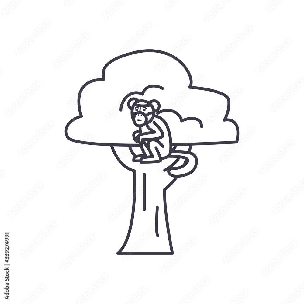 monkey on a tree icon, line style monkey on a tree icon, line style
