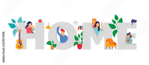 Stay at home, concept design. Different types of people look out and communicate with their neighbors during COVID-19 outbreak. Self isolation, quarantine during coronavirus epidemic. Vector flat