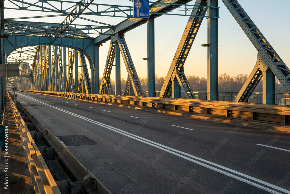 Jozef Pilsudski road bridge in the morning light. Torun, Poland. Europe.