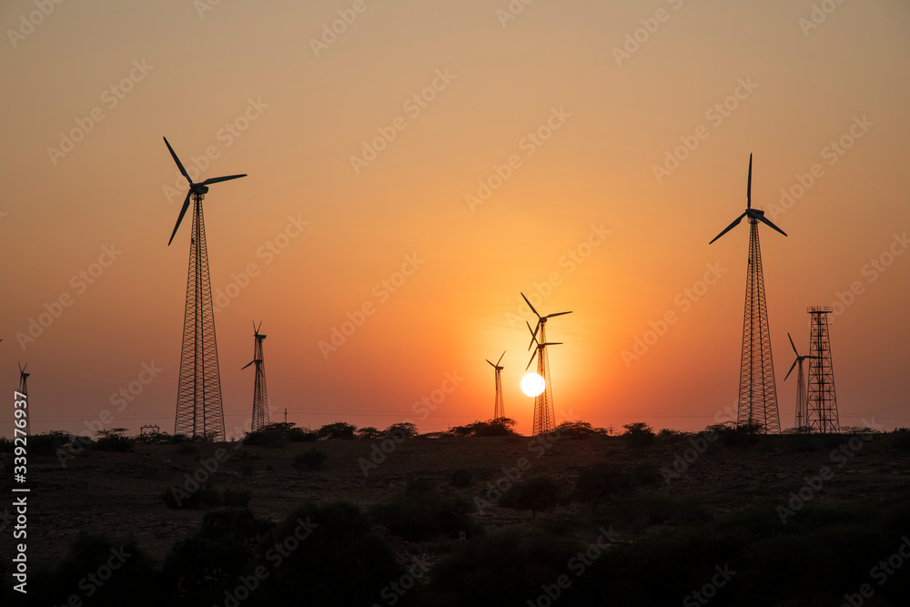 Obraz premium Wind turbines over windmills in Rajasthan, India