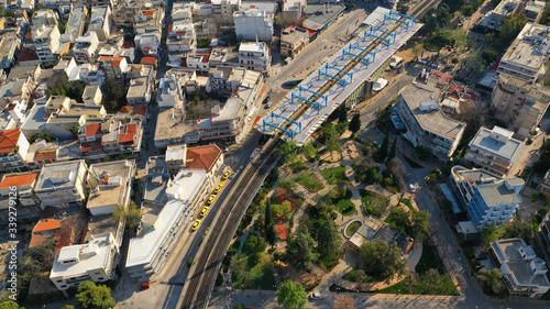 Aerial drone photo of main train station of Marousi centre and district, North Athens, Attica, Greece © aerial-drone