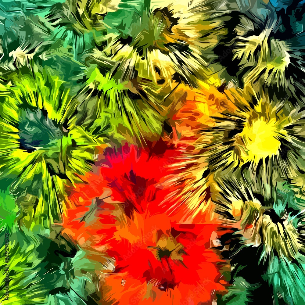 Abstract background. Psychedelic texture of brush strokes of colored paint of blurred lines and spots of different shapes and sizes.