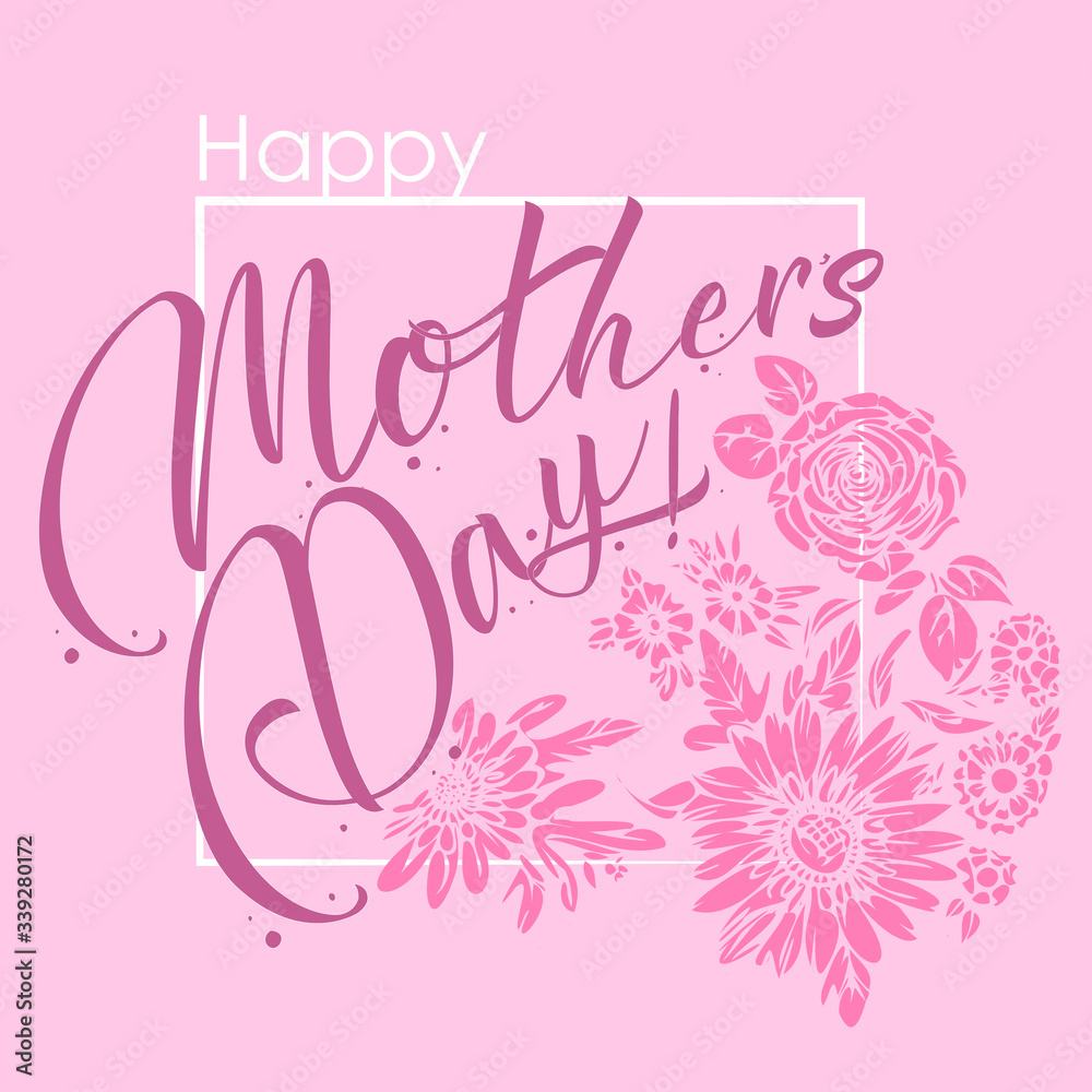 
the most tender spring holiday is mother's day! Cute pink colored postcard for greeting mom, vector EPS 10