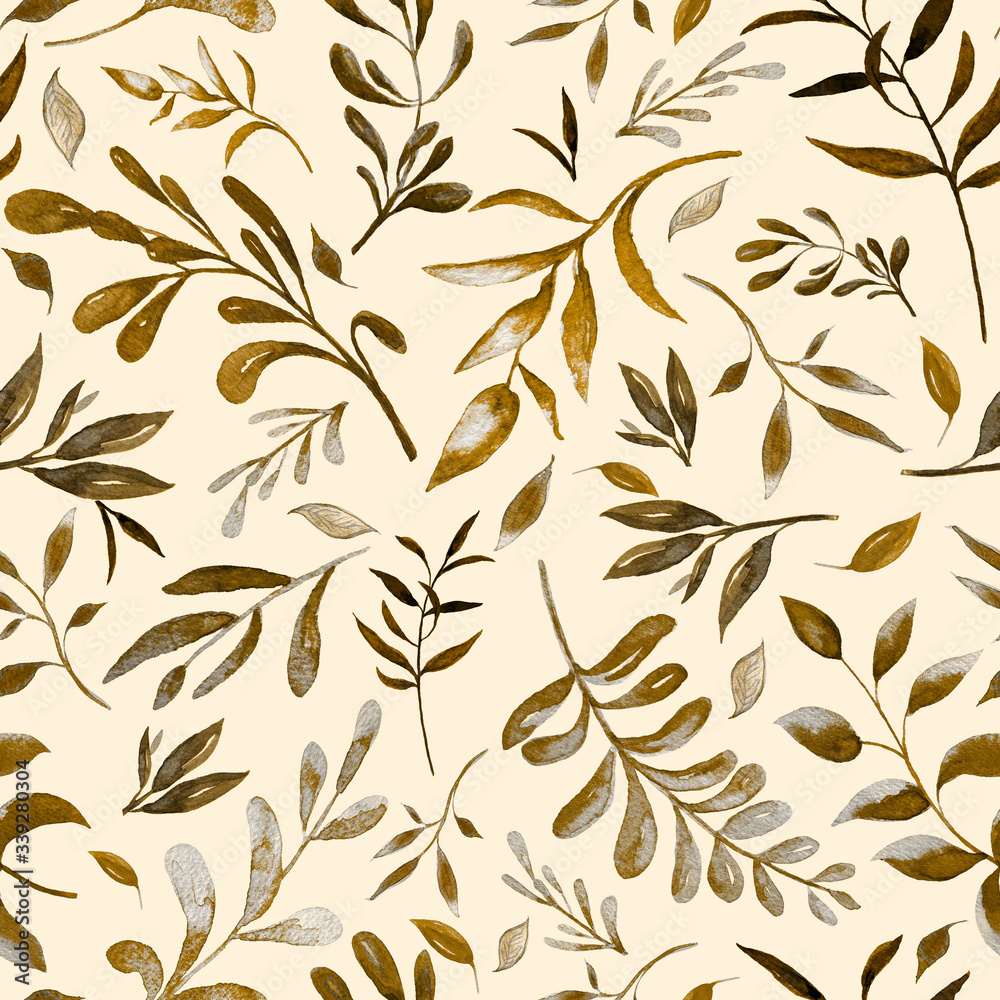 Fototapeta premium Brown floral background . Watercolor pattern.