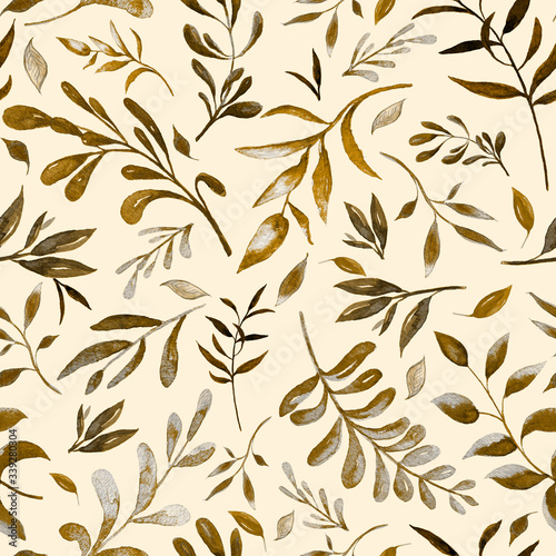 Brown floral background . Watercolor pattern.