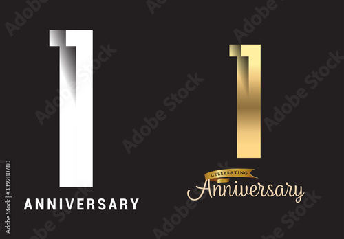 11 years anniversary celebration logo design. Anniversary logo Paper cut letter and elegance golden color isolated on black background, vector design for celebration, invitation card, and greeting
