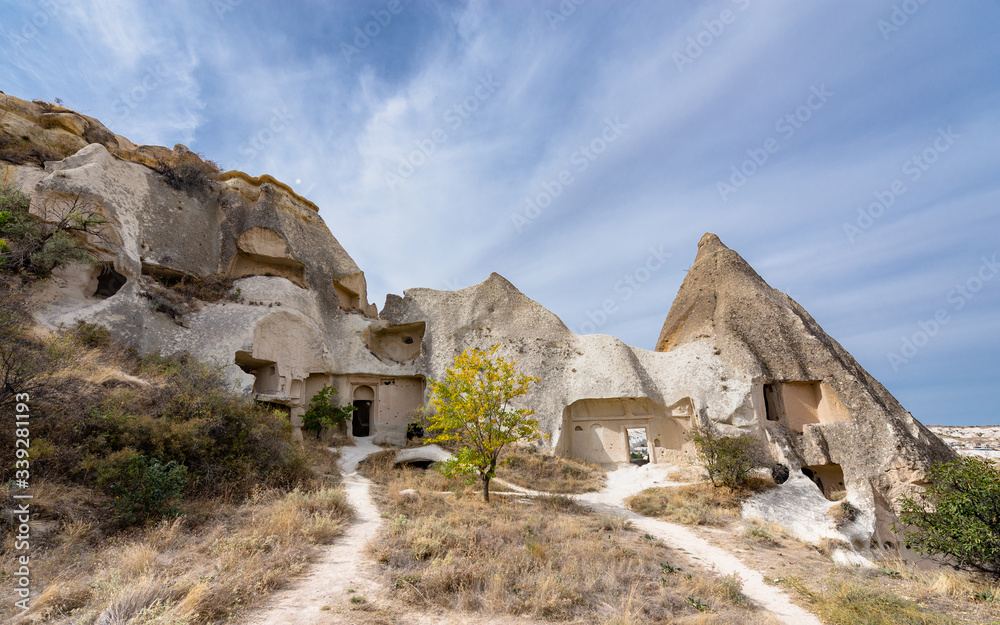 Famous ancient house made in the mountains in Goreme, Capadoccia, Turkey