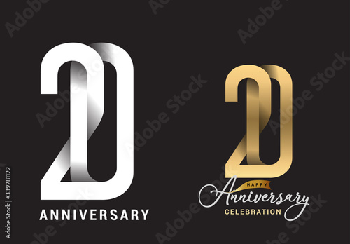 20 years anniversary celebration logo design. Anniversary logo Paper cut letter and elegance golden color isolated on black background, vector design for celebration, invitation card, and greeting