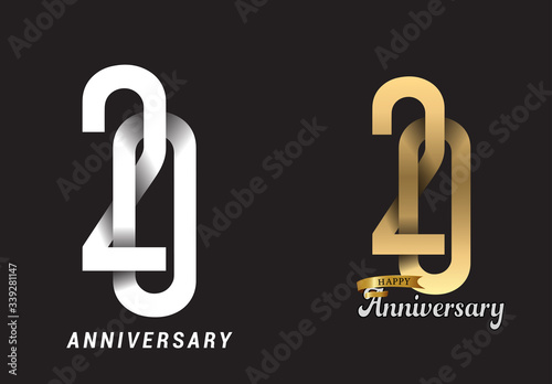20 years anniversary celebration logo design. Anniversary logo Paper cut letter and elegance golden color isolated on black background, vector design for celebration, invitation card, and greeting