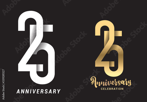 25 years anniversary celebration logo design. Anniversary logo Paper cut letter and elegance golden color isolated on black background, vector design for celebration, invitation card, and greeting