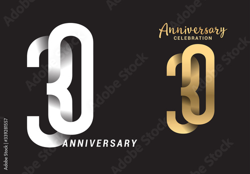 30 years anniversary celebration logo design. Anniversary logo Paper cut letter and elegance golden color isolated on black background, vector design for celebration, invitation card, and greeting
