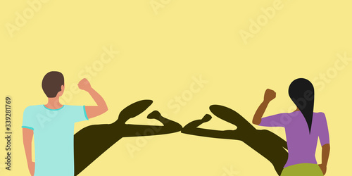 Social distancing greeting concept vector where two people elbow bump at a distance but their shadows touch to prevent spread of COVID-19 coronavirus pandemic